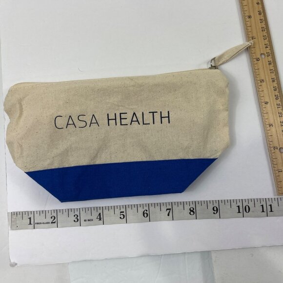 Casa Health Cotton Canvas Zipper Pouch Beige/Blue 10x7 Inches Lightweight 13q - Picture 2 of 6